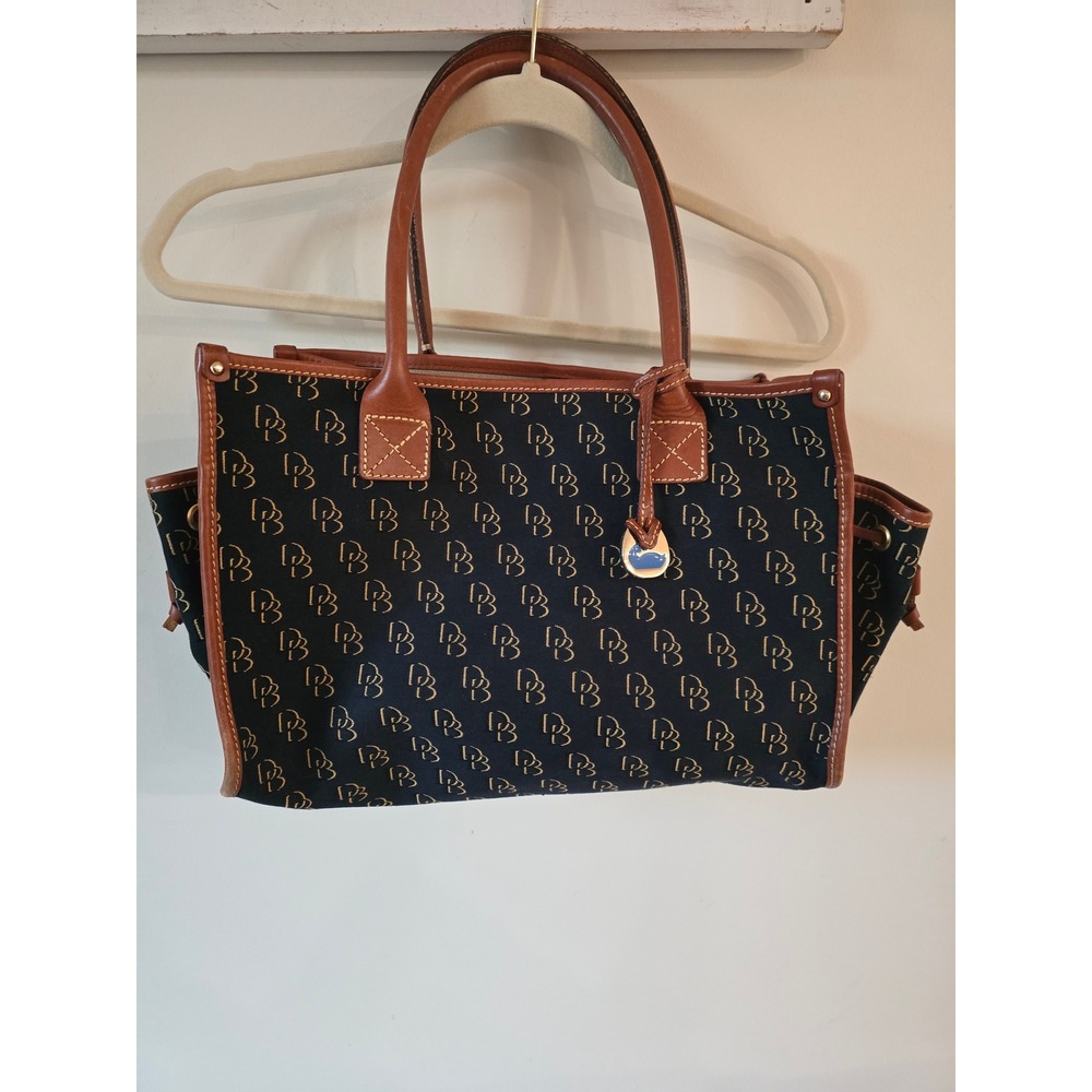 Dooney & Bourke Vintage Monogram Tote Bag Navy Blue Canvas